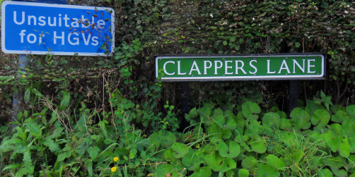 Signage at the north end of Clappers Lane