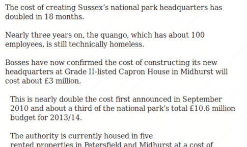 SDNPA HQ 100% over budget