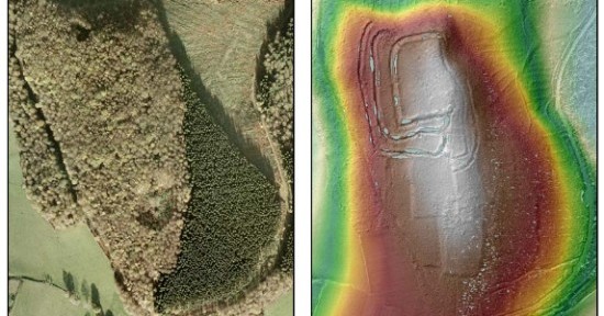 Aerial photo versus LiDAR showing hidden archaeological features
