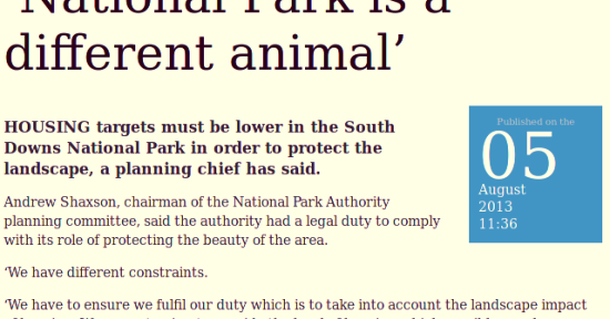 South Downs National Park -- a reduced level of housing