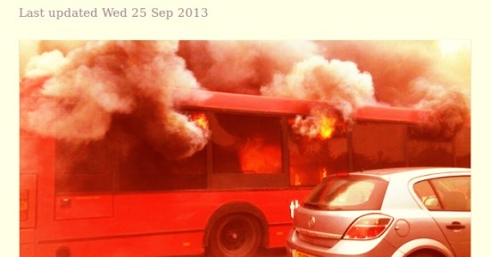 Bus burns in Pyecombe