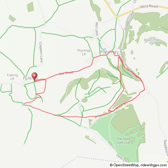 Map of MTB route - Fulking-Devils Dyke loop