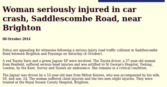 Cars collide on Saddlescombe_road