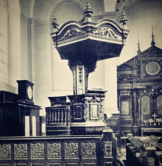 The C17 pulpit at All Hallows Lombard Street