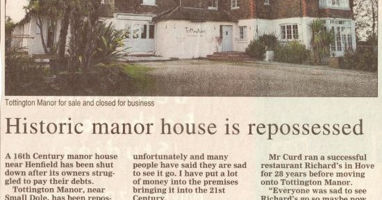 Tottington Manor, Edburton, is repossessed