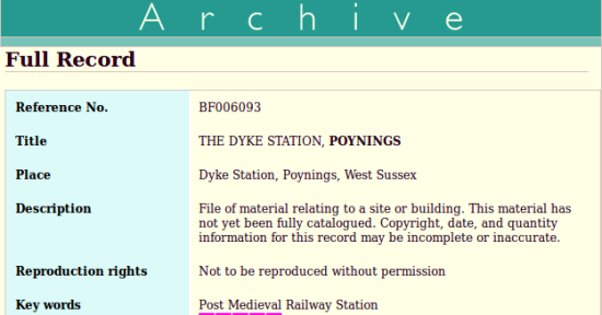 The Dyke Station, Poynings, a post medieval railway station